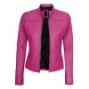 Dodge Womens Pink Slim Fit Cafe Racer Leather Jacket