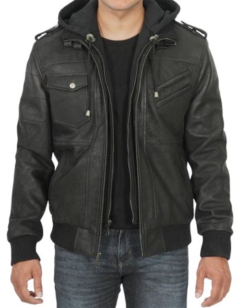 Men's Black Bomber Snuff Leather Jacket