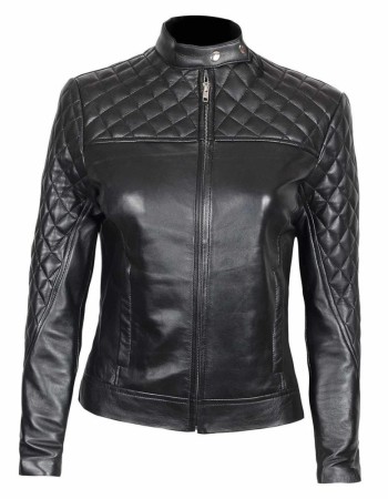 Ellen Womens Quilted Black Leather Biker Jacket