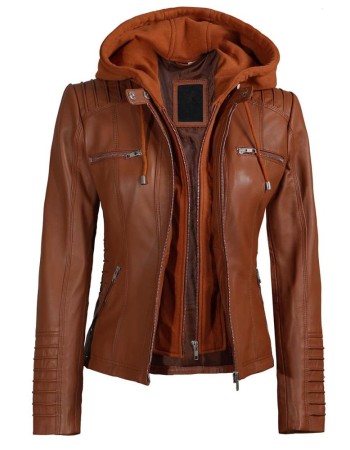 Helen Womens Cognac Brown Leather Jacket