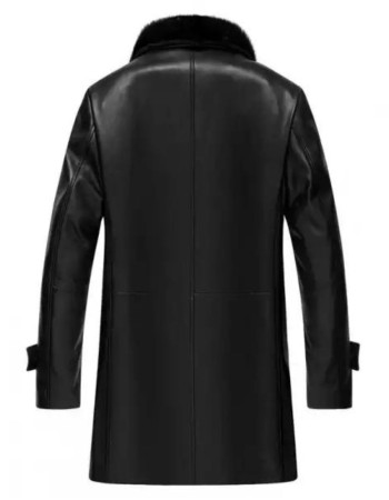 Men's 3 Quarter Length Black Shearling Leather Coat