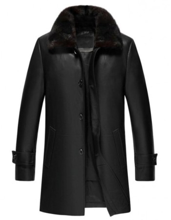 Men's 3 Quarter Length Black Shearling Leather Coat