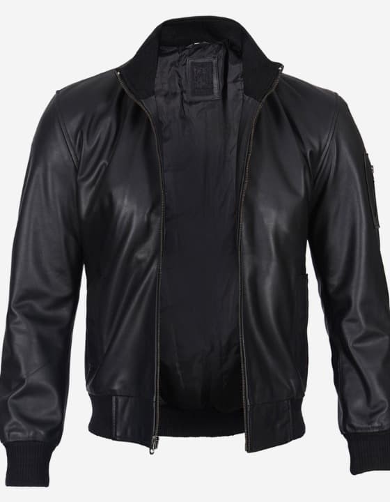 Men's Black Cowhide Leather Bomber Jacket