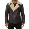 Men's Asymmetrical Shearling Dark Brown Leather Jacket