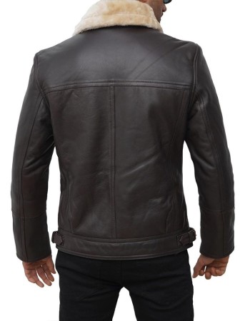 Men's Asymmetrical Shearling Dark Brown Leather Jacket