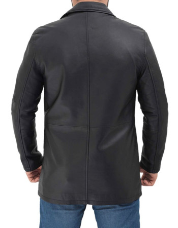Men's Long Distressed Black Leather Jacket