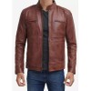 Mens Tall Cognac Brown Cafe Racer Leather Jacket