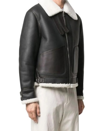 Men’s White Shearling Black Leather Jacket