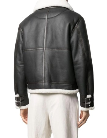 Men’s White Shearling Black Leather Jacket