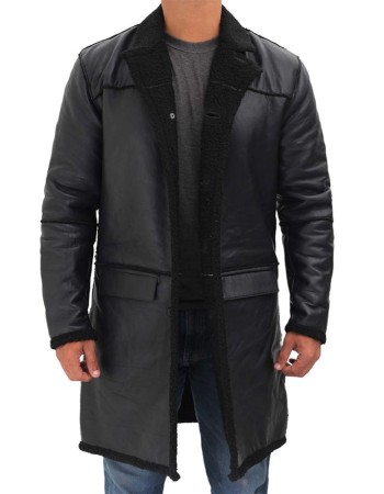 Rockville Winter Black Leather Sherpa Trench Coat