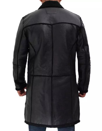 Rockville Winter Black Leather Sherpa Trench Coat