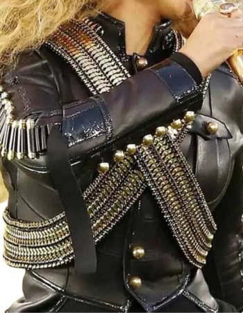 Super Bowl 50 Halftime Show Beyonce Military Black Leather Jacket