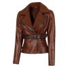 Womens Asymmetrical Brown Sherpa Shearling Leather Jacket