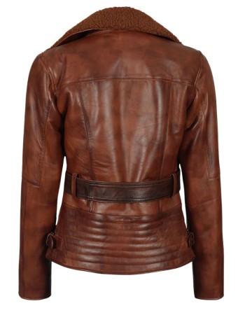 Womens Asymmetrical Brown Sherpa Shearling Leather Jacket