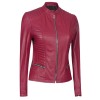 Cafe Racer Women's Slim Fit Pink Leather Jacket