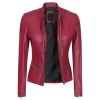 Cafe Racer Women's Slim Fit Pink Leather Jacket