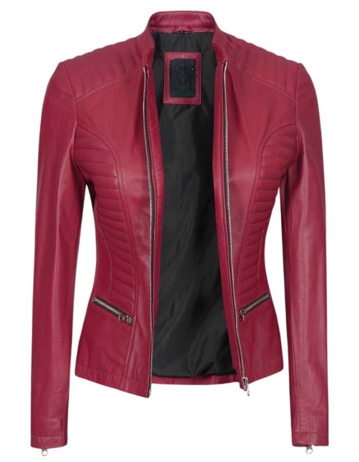 Cafe Racer Women's Slim Fit Pink Leather Jacket