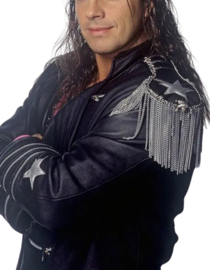 WWE 2K22 BRET THE HITMAN HART BLACK  LEATHER JACKET