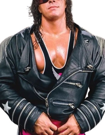 WWE 2K22 BRET THE HITMAN HART BLACK  LEATHER JACKET