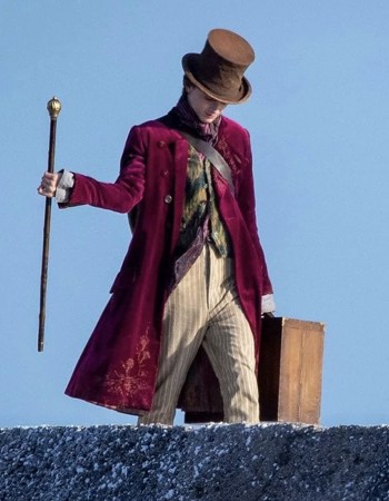 Wonka Timothée Chalamet (Young Willy Wonka) Maroon Trench Coat