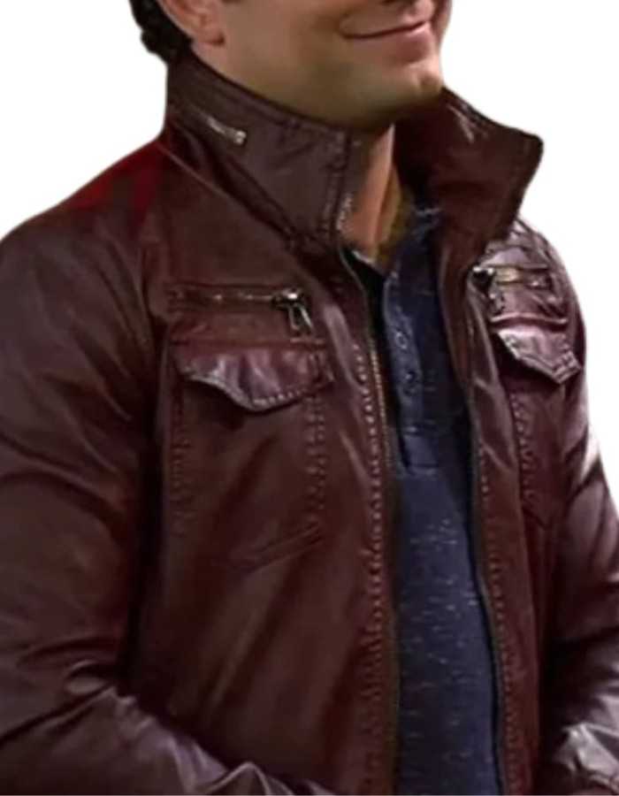 Young & Hungry Jonathan Sadowski Burgundy Leather Jacket