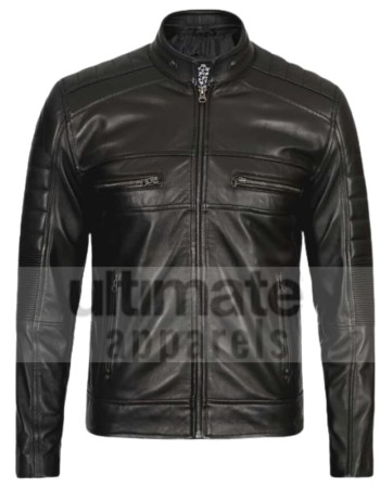 Austin Mens Black Cafe Racer Leather Jacket