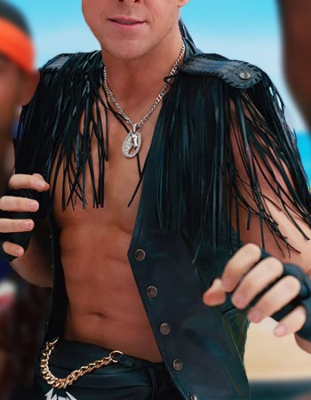 Barbie Ryan Gosling (Ken) Black Fringe Leather Vest