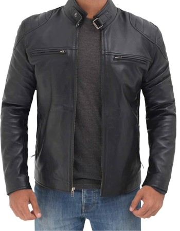 Cafe Racer Men's Tall Black Leather Jacket