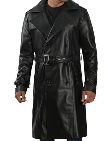 Augusta Guys Double-Breasted Black Leather Coat