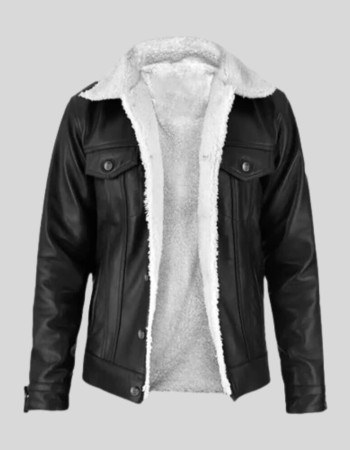 Fernando Sherpa-Lined Trucker Black Leather Jacket