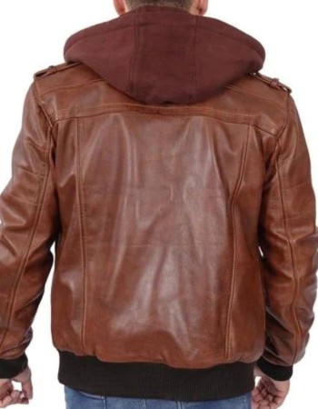 Men's Brown Leather Bomber Jacket