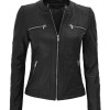 Gloria Womens Slim-fit Black Leather Jacket