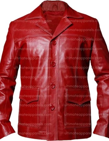 Fight Club Brad Pitt Tyler Durden Red Leather Jacket