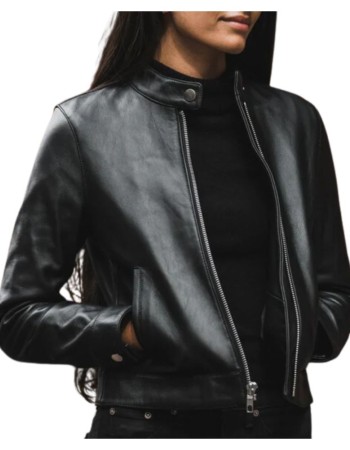 Jessica Alba Women Black Leather Jacket