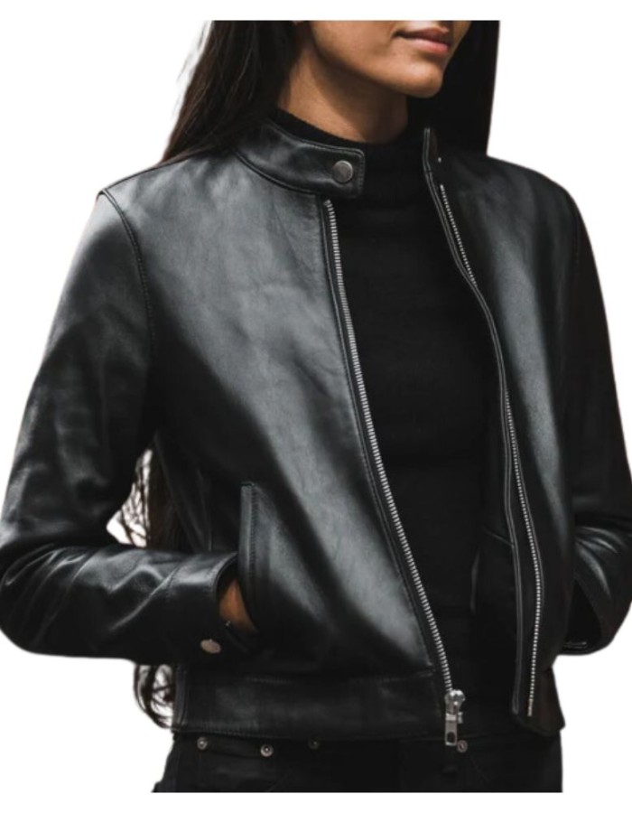 Jessica Alba Women Black Leather Jacket