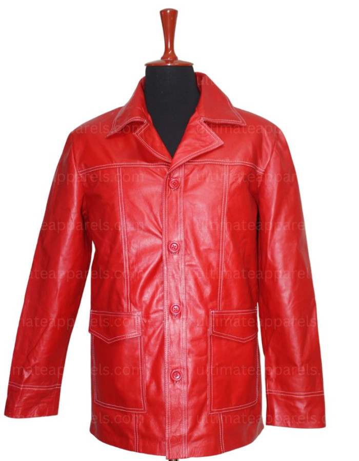 Fight Club Brad Pitt Tyler Durden Red Leather Jacket