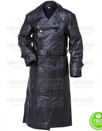 WW2 German Gestapo Black Trench Leather Coat