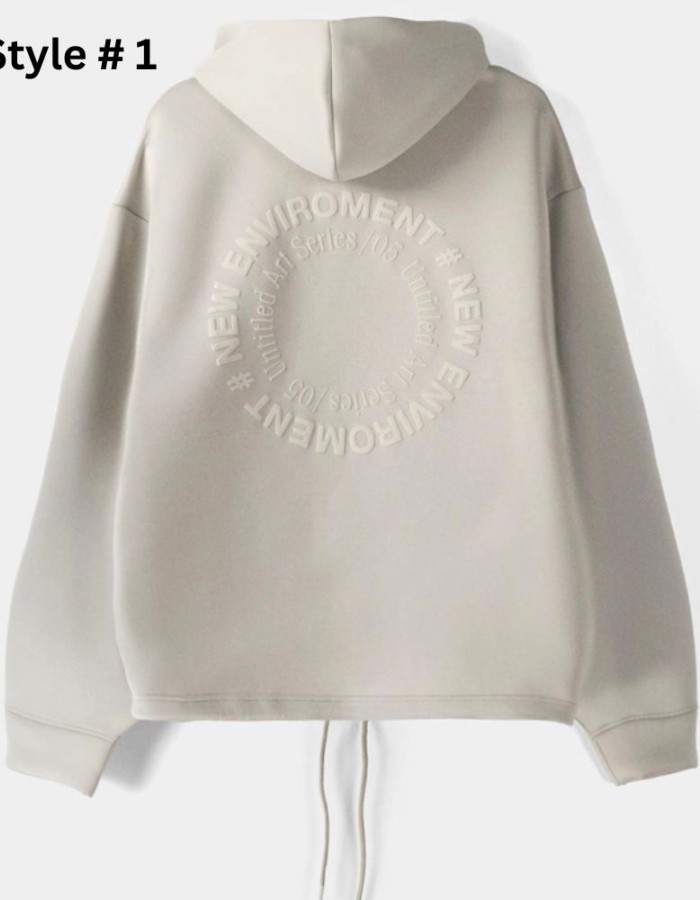 Bershka Zip-Up Slogan Pullover Hoodie