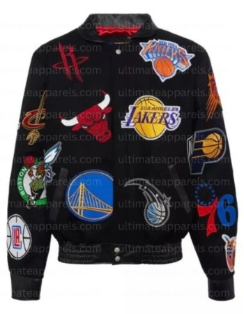 NBA Collage Black With Patches Bomber Jacket