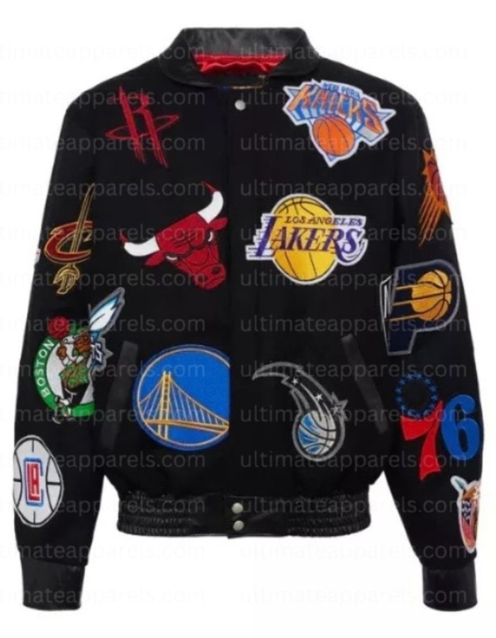 NBA Collage Black With Patches Bomber Jacket