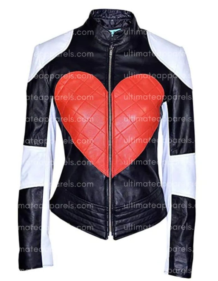 Kylie Minogue Red Heart Timebomb Black & White Motorcycle Jacket