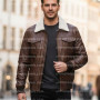 Men’s Genuine Lambskin Brown Bomber Jacket with Sherpa Collar