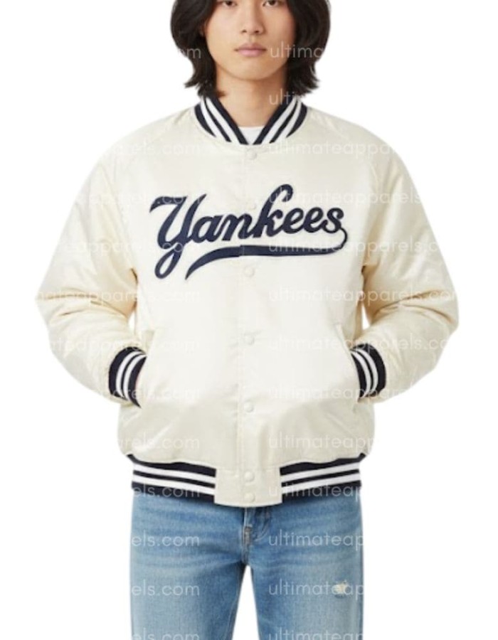 90s New York White Satin Vintage Yankees Jacket