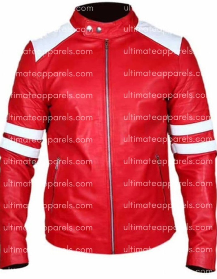 Fight Club Brad Pitt Red Jacket With White Stripes