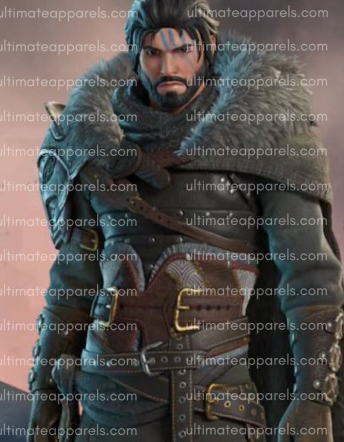 Kliff Inspired Crimson Desert Warrior Long Coat with Fur Collar & Tactical Belts