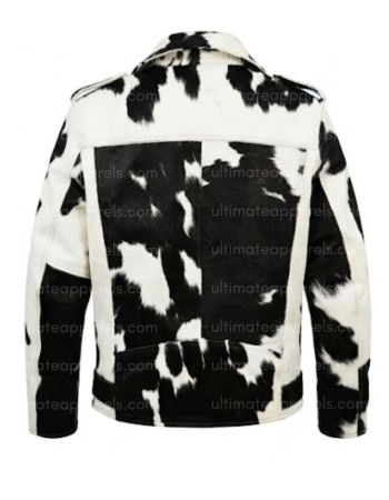 Black & White Real Hair-on Cowhide Leather Jacket for Men – Premium Winter Biker Outerwear