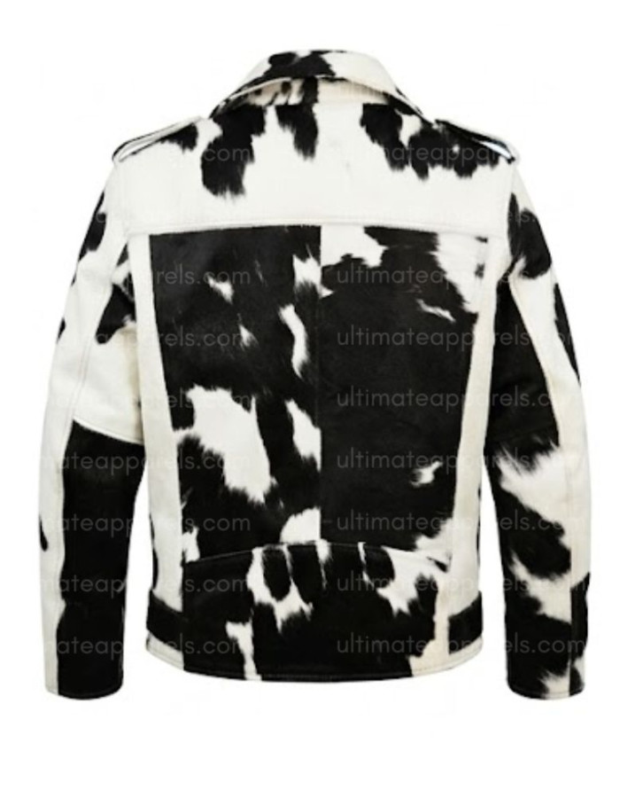 Black & White Real Hair-on Cowhide Leather Jacket for Men – Premium Winter Biker Outerwear