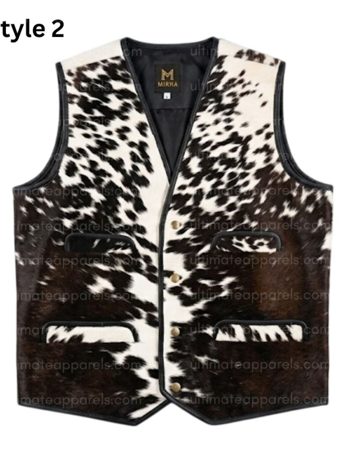 Handmade Western Cowhide Leather Natural Hairon Vest