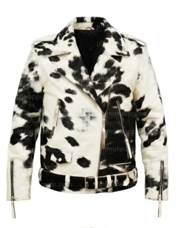 Black & White Real Hair-on Cowhide Leather Jacket for Men – Premium Winter Biker Outerwear