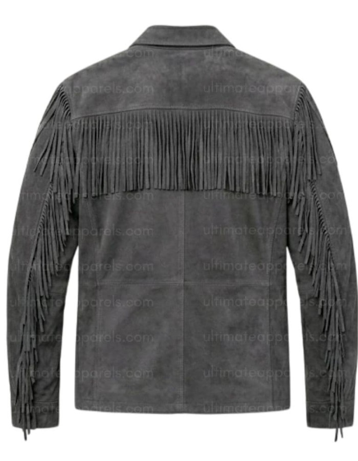 The Transit Charcoal Gray Suede Tassel Jacket